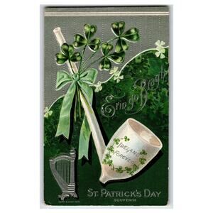 Erin Go Bragh Vintage 1911 St. Patrick's Day Postcard with Shamrocks & Pipe